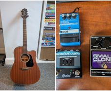 Selection of Guitar Pedals & Takamine Acoustic