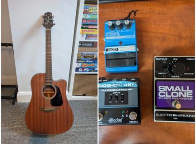 Selection of Guitar Pedals & Takamine Acoustic
