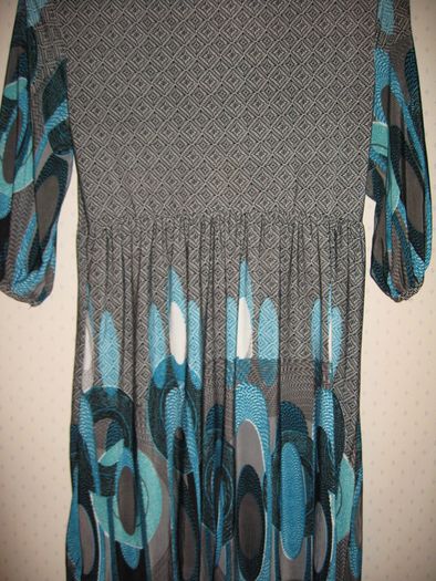 JASMINE LONDON Retro Print Dress   Teal Empire Style Top