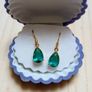 Brand new green teardrop earrings in a shell gift box Image 2