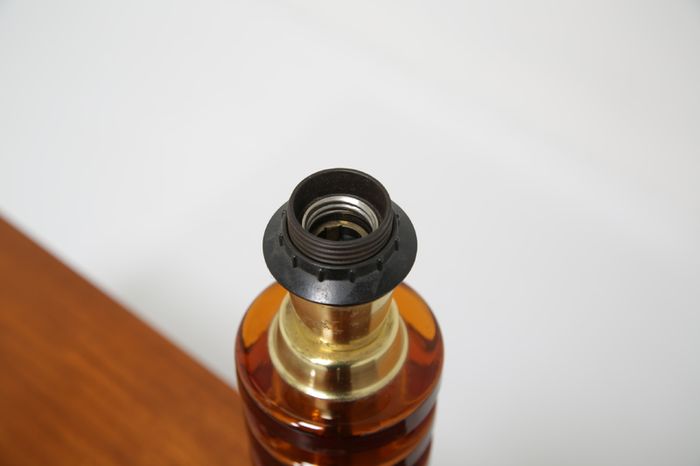 Vintage Swedish Amber Glass & Brass Table Lamp by MAE Lighting, 1960s.