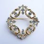 Vintage Brooch Delicate Wreath With Clear Rhinestones Gold Tone Elegant Image 4