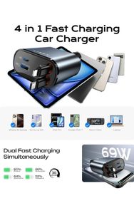 Retractable Car Charger [69W USB C Car Accessories Adapter ] for iPhone 16 USB C Charger Fast Charging, Travel Essentials Gifts for Women Men, Road Trip Essentials for iPhone