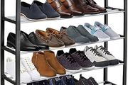 NEW SALE | 5 Tier Shoe Slots Rack - Space Saving Shoe Storage Organiser with Quick, Tool-Free Assembly - Shoe Slots Holds 15-20 Pairs - Dimensions (L) 75.5cm x (W) 18.5cm x (H) 75.5cm - Black