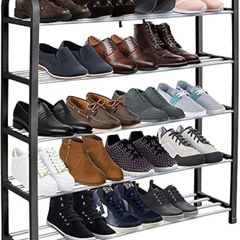 NEW SALE | 5 Tier Shoe Slots Rack - Space Saving Shoe Storage Organiser with Quick, Tool-Free Assembly - Shoe Slots Holds 15-20 Pairs - Dimensions (L) 75.5cm x (W) 18.5cm x (H) 75.5cm - Black
