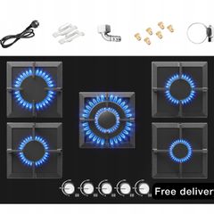 Glass gas hob 5 burners