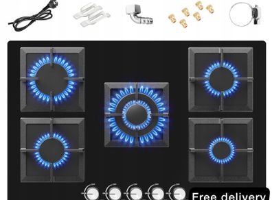 Glass gas hob 5 burners