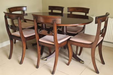 Antique Mahogany Extenable Oval Dining Table & Chairs