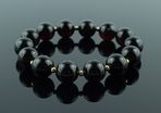 Luxury Dark Cherry Baltic Amber 14mm Beaded Stretch Bracelet with 3mm Gold Plated Spacers for Women Genuine Amber Beads Bracelet for Women