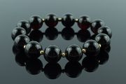Luxury Dark Cherry Baltic Amber 14mm Beaded Stretch Bracelet with 3mm Gold Plated Spacers for Women Genuine Amber Beads Bracelet for Women