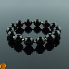 Luxury Dark Cherry Baltic Amber 14mm Beaded Stretch Bracelet with 3mm Gold Plated Spacers for Women Genuine Amber Beads Bracelet for Women
