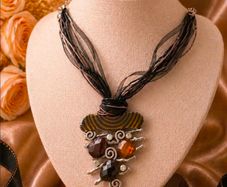 Boho Statement Pendant Necklace Multi Strand Ribbon Cord Crystal Gem Jewellery