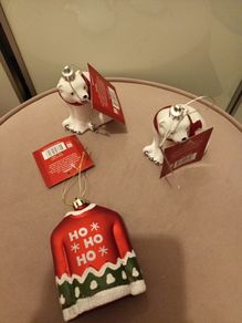 3 x christmas baubles with tags