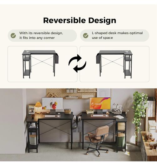 Small L Shaped Desk with Power Outlets,100 cm L Computer Corner Desks