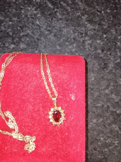 9ct gold necklace with ruby and diamond pendant