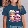 Girls' T-Shirt with Milk Tea and Doughnut Print Image 9