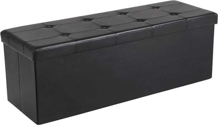NEW SALE | 110 cm Ottoman Storage Box, Foldable Storage Bench, Chest with Lid, Footstool, Padded Seat, Synthetic Leather, Load Capacity 300 kg, Classic Black