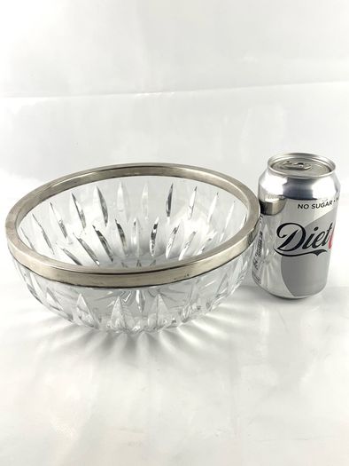 Vintage crystal serving bowl with silver rim