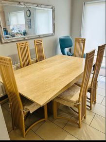 Caramel Beige Marble Dining Table with 6 Chairs- Excellent Condition