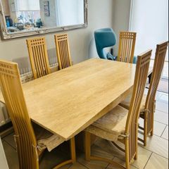 Caramel Beige Marble Dining Table with 6 Chairs- Excellent Condition