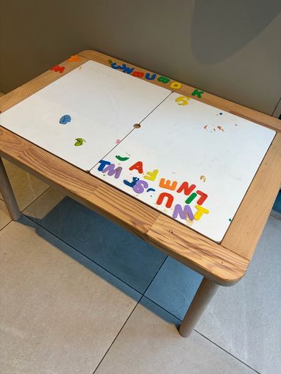 Trofast kids table with 2 bins