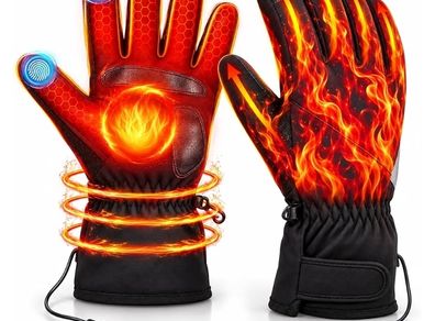 USB Heated Gloves for Men Women with Touch Screen & 3 Levels Temperature USB Heated Gloves Waterproof & Non-Slip Heating Glove Winter Full Finger Hand Warmer Gloves for Skiing Hunting Cycling Hiking