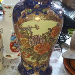 Vintage Satsuma Style Cobalt Blue & Gold Gilt Porcelain Floral Vase Postage Available or Collection in Rochfortbridge Westmeath