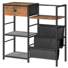 End Table with Vinyl Storage, 4 Tier Vinyl Record Storage, Side Table with Open Shelves, Turntable Stand for Living Room, Media Room, Rustic Brown