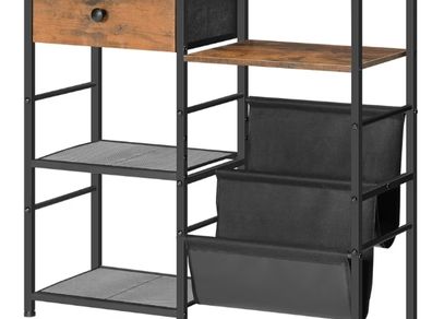 End Table with Vinyl Storage, 4 Tier Vinyl Record Storage, Side Table with Open Shelves, Turntable Stand for Living Room, Media Room, Rustic Brown