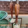 Vintage Tall Pair of Silver Metal and Wooden Candlestick Holders Image 3