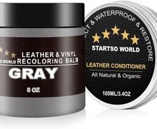 STARTSO WORLD 200ml Leather Recolouring Balm with 100mlLeather Conditioner, Gray Leather Repair Kit for Furniture, Leather Scratch Remover,Leather Colour Restorer for Couches, Car Seats