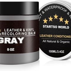 STARTSO WORLD 200ml Leather Recolouring Balm with 100mlLeather Conditioner, Gray Leather Repair Kit for Furniture, Leather Scratch Remover,Leather Colour Restorer for Couches, Car Seats