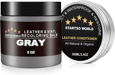 STARTSO WORLD 200ml Leather Recolouring Balm with 100mlLeather Conditioner, Gray Leather Repair Kit for Furniture, Leather Scratch Remover,Leather Colour Restorer for Couches, Car Seats