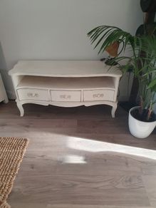 Upcycled antique white TV table