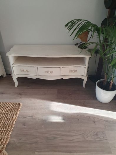 Upcycled antique white TV table
