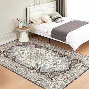 Washable Rugs Living Room Boho Rug for Bedroom Anti Slip Rugs Classic Large Rugs for Living Room Vintage Area Rugs Soft Short Pile Rug Washable Rugs Vintage 80x150CM Blue