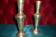 2 Vintage Indian Brass Ornamental Vases (8")