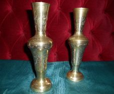 2 Vintage Indian Brass Ornamental Vases (8")