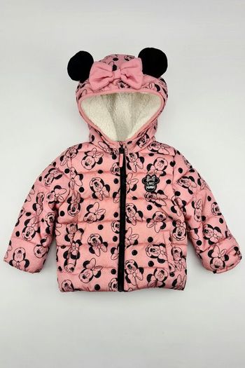Official Disney Minnie Mouse Fleece Lined Baby's Puffer Jacket with Matching Mittens