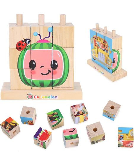 10 Piece Travel Size Wooden Stacking Block Puzzle - Educational Toddler Toys and Learning Development - Suitable from 18+ Months