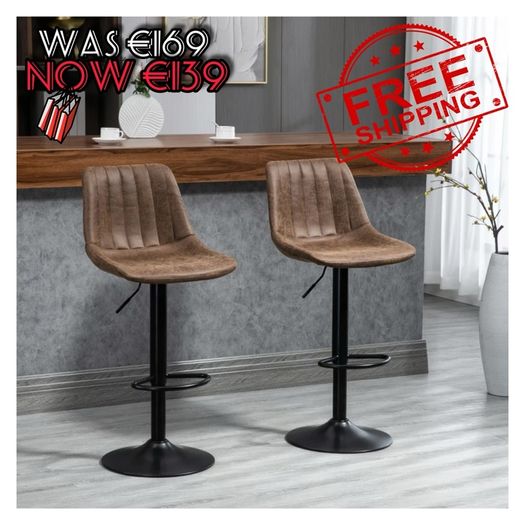 NEW SALE | Brown Leather Bar Stools, Armless, Upholstered, Large Round Base,