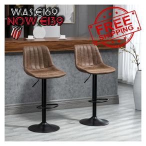 NEW SALE | Brown Leather Bar Stools, Armless, Upholstered, Large Round Base,