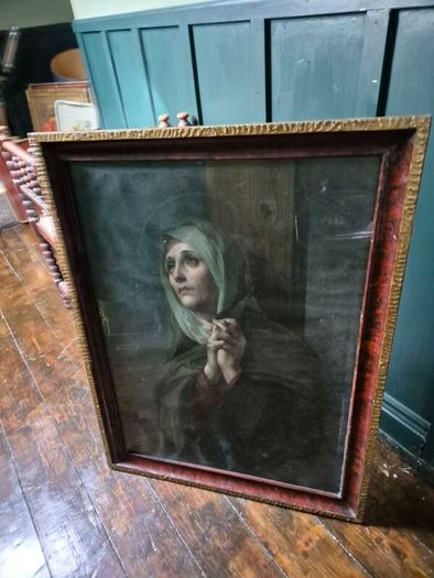Vintage 1934 large print Mater Dolorosa glass wood framed