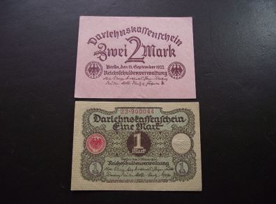 Germany. Darlehnskassenschein. 2 Mark (15.9.1922)+1 Mark (1.3.1920) Super Condition!