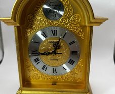 Rhythm Vintage Tempus Fugit Brass Table Clock, Working order