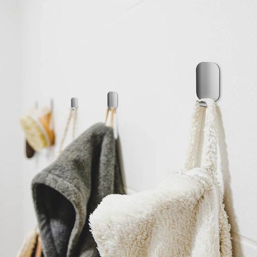 Self Adhesive Hooks - Pack of 10 Wall Door Hooks Stick On / Sticky Hooks for Bathroom Kitchen Hanging Coat Cloth Towel Key - Stainless Steel, Waterproof, No Nails