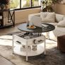 Round Lift Top Coffee Table with Storage and Hidden Compartment, 68cm Farmhouse Coffee Tables for Living Room Reception Room, 2 Tier Small Round Center Table Circle Dining Table, White Image 2
