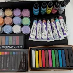 Art supplies - Oil pastels, soft Pastels,metallic Acrylic, Mica Powder, Alcohol ink, Metallic Eyeshadow