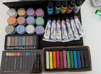Art supplies - Oil pastels, soft Pastels,metallic Acrylic, Mica Powder, Alcohol ink, Metallic Eyeshadow