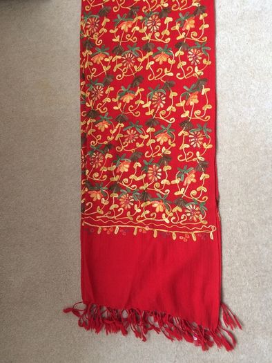 Chinese red embroidered scarf